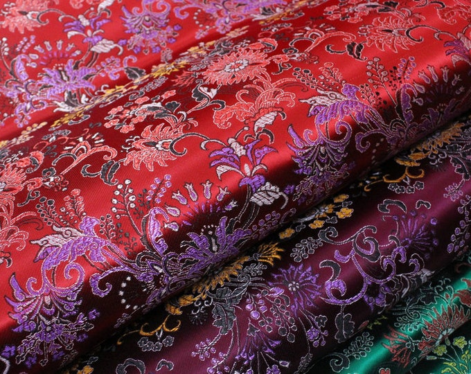35" Width Chinese vintage folk chrysanthemum tapestry satin silk brocade fabric by the meter stage cosplay