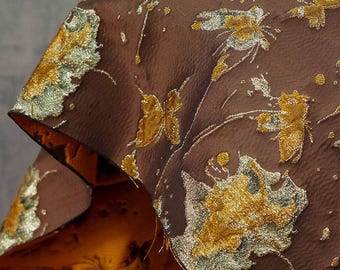 Vintage Embossed Butterfly Brocade Fabric – Gold Thread Jacquard Ink Splash Pattern – DIY Dress Vest Coat Bag – Sewing Upholstery Material