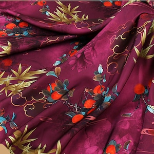 59"W Tessuto di raso di seta del tè, Stampa digitale, 3 colori, Tessuto da cucito, Tappezzeria, Arredamento, Costume, Tenda, Borsa, Cucito, Cosplay, Fai da te/Tessuto