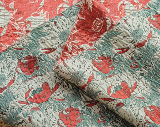 Gold thread jacquard fabric, red pink 3D designer fabric, Upholstery, Prom dress, Decor, Costume & Sewing fabric, 54"W By 1 Meter on SALE
