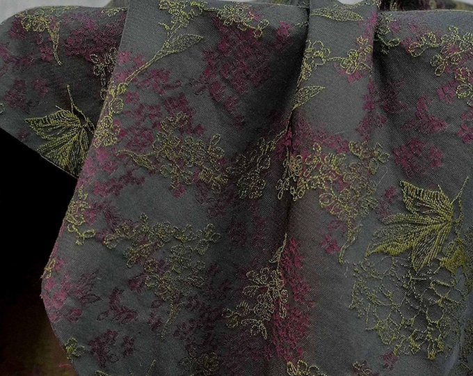 Vintage Black Floral Jacquard Fabric: Embossed Retro Woven Material, 57" Wide