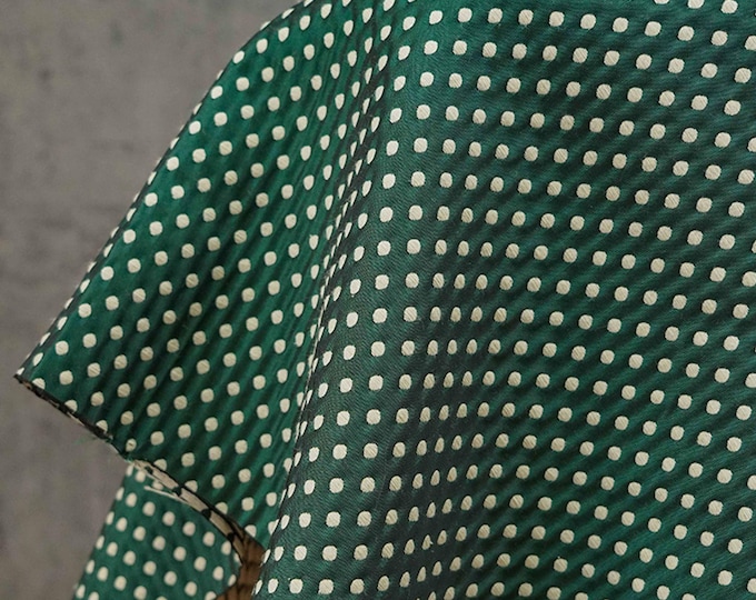 Reversible Jacquard Woven Fabric: Green & White Polka Dot, 65" Wide