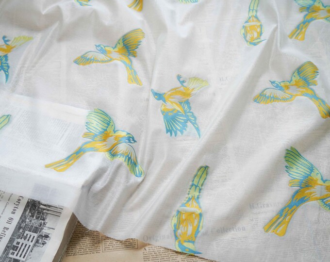 59“W White bird jacquard embroidery Fabric, 3D effect, curtain, dress, Doll Making, Upholstery, Decor, Costume, Wrapping/Fabric by the meter