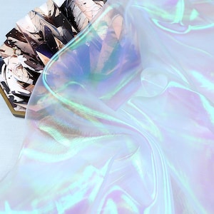 Iridescent Symphony Organza Fabric: Shimmering Crush Glass Yarn, 59&quot; Wide