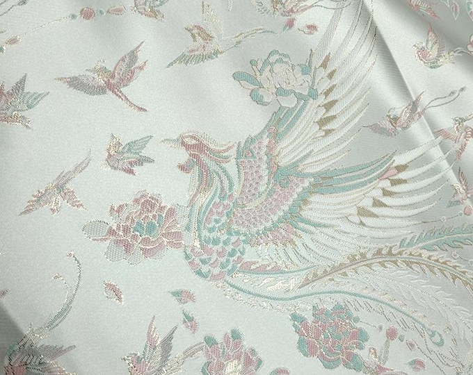 Phoenix tail Jacquard Fabric 3D Gold thread Design, 59" Wide, Upholstery, Decor, Costume, Curtain, Handbag, Sewing, DIY/Fabric by the meter