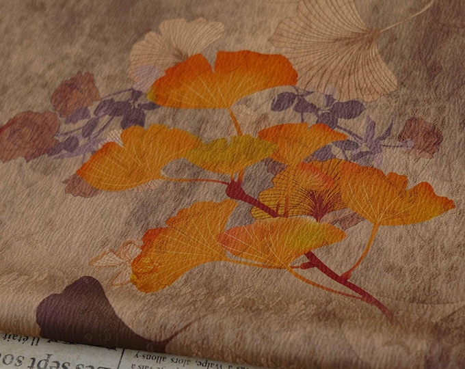 59"W A single leaf tells the story of autumn satin fabric, Sewing fabric, Upholstery, Decor, Costume, Curtain, bag, Sewing/Fabric