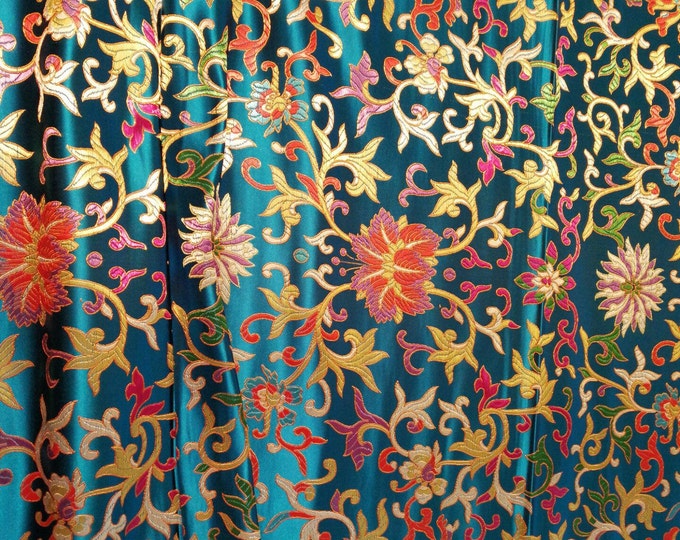 Shiny Silk Brocade Fabric starfish Design, Wedding Fabric, 29.5" W Upholstery, Decor, Costume, Curtain, Handbag, Sewing/Fabric by the meter
