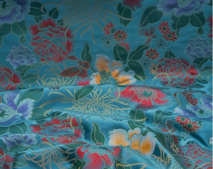 59"W Silk Brocade Fabric Peony Flower Design, Wedding, Upholstery, drapery, Quilting and Sewing /fabric, 2 Colors Chinese Fabric By 1 Meter