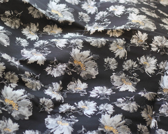 Black and white flower jacquard fabric, 3D fabric, designer fabric, Upholstery, Prom dress and Sewing fabric, 55" W By 1 Meter on SALE