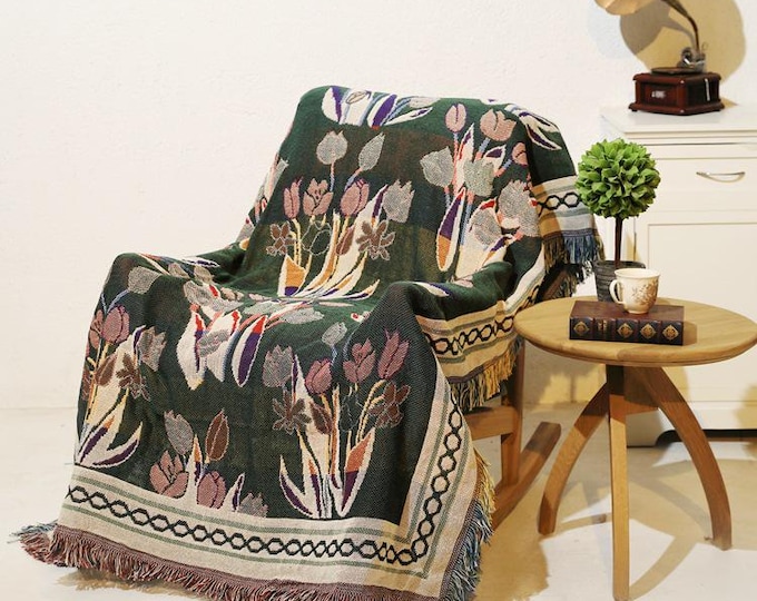 Vintage Double sided Sofa Blanket – Non-Slip, Thickened, and Soft Sofa Cover Rug, sofa towel, Fringed Woven Sofa Throw, Blanket & Picnic Mat