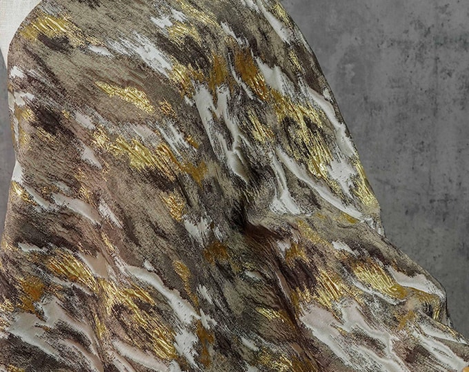 Luxury Embossed Tree Bark Pattern Jacquard Fabric with Golden Threads, 55"Wide