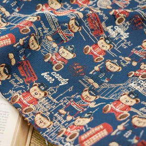 Jacquardtyg med tecknad björn, 60/40 polyester/bomull, 135 cm bred bild 8