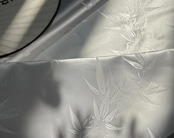 45" Width Pure White Metallic white bamboo Traditional Silk Brocade Fabric On SALE, sell by the Meter,Upholstery and Sewing fabric