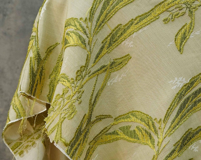 Jacquard Fabric,  3D Vintage abstract lily of the valley, 59" W, Upholstery, Decor, Costume, Curtain, Handbag, Sewing/Fabric by 1 meter