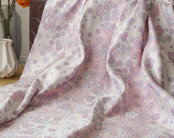 Japanese Fabric, Japanese Fish scale auspicious flower pattern Jacquard silk brocade by meter, 59” Width, Woven Damask kimono fabric On SALE