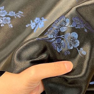 29.5"W chinese Black and blue plum blossom silk brocade fabric multicolors cheongsam Qipao brocade fabric by the meter, Upholstery, Sewing