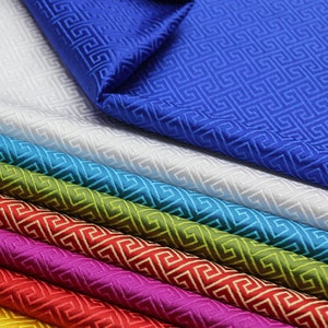 Tessuto in broccato ricamo cinese, largo 29,5 pollici, motivo Small Fret, 9 colori per cheongsam cinese, qipao, matrimonio cinese
