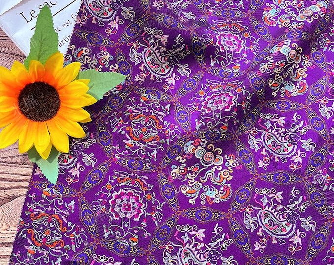 Purple Blossoms – New Chinese Style Jacquard Xiangyun Silk Blend Fabric