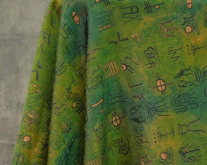 59"W Chinese Oracle word silky satin fabric, Upholstery, Decor, Costume, Curtain, bag, Sewing, drapery, DIY, cheongsam, dress/Fabric