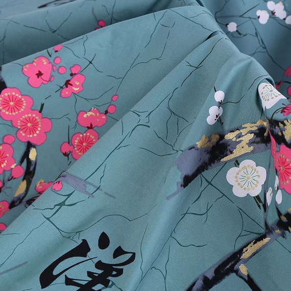 Tissu Coton Imprimé Floral Pour Couture - Au Mètre - Poids Moyen - Idéal Robe Kimono, Coussin