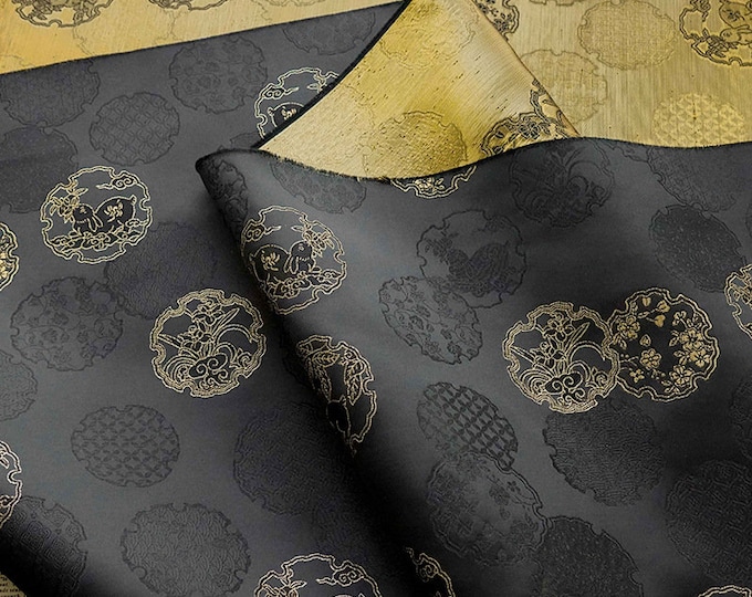 59”W Japanese Silk brocade Fabric, Rabbit Jacquard damask Fabric, Upholstery, Decor, Costume, Curtain, Handbag, Sewing/Fabric by the meter