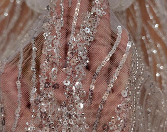 Lace fabric beaded sequin fabric– Bridal Wedding Veil, accessory patch, wedding dress, headwear, shoes, Doll making, DIY, fabric accessory