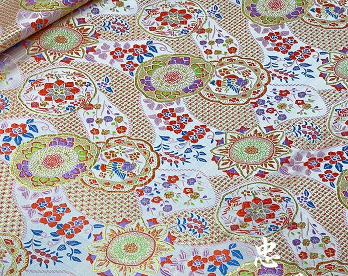 29.5"W Japanese Silk brocade fabric, Kimono Fabric, Upholstery, Decor, Costume, Curtain, Handbag, Sewing, Cosplay, DIY/Fabric by the meter