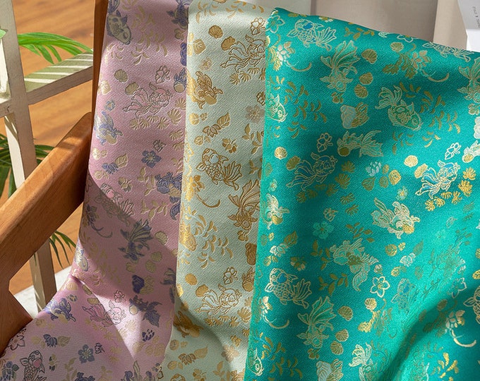 59"W Song Rayon goldfish algae Silk Brocade, Tibetan robe, cheongsam, Upholstery, Quilting, drapery, Decor, Curtain, Handbag, Sewing/ fabric