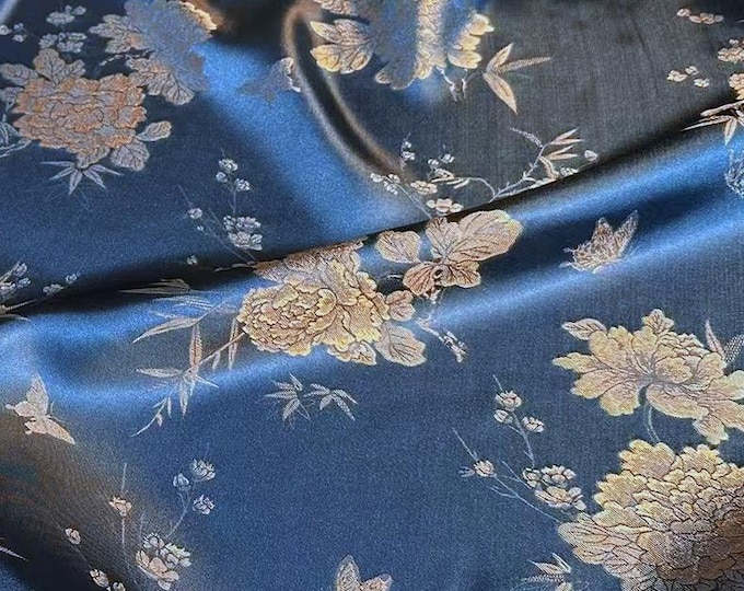 Elegant Jacquard Silk Fabric by the Meter - Floral Upholstery Decor, Costume & Bag Sewing, quilting, bookbinding, 59"W DIY/ fabric