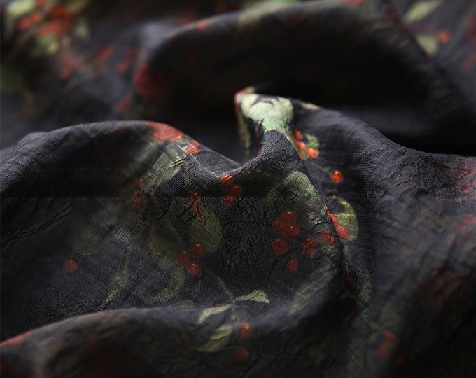 Tencel Ramie Printed Fabric, flower pattern, Sewing Fabric, Dress, Shawl, decor, Upholstery, Costume, bag, DIY, curtain/fabric, by meter