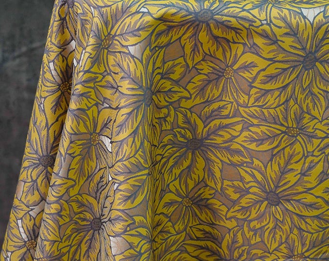 Caramel embossed floral leaves Jacquard fabric, 60"W Upholstery, Quilting, Sewing, drapery, Costume, Curtain, bag, decor/Fabric by the meter