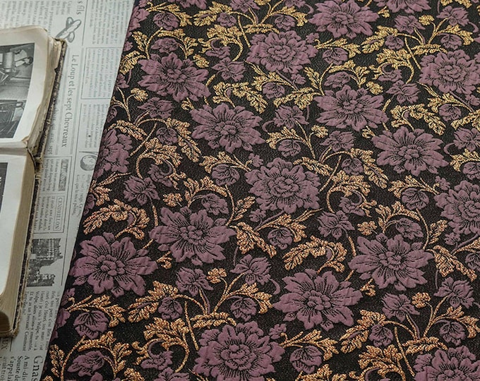 Baroque Floral Jacquard Fabric | Embossed Gold Brocade Upholstery
