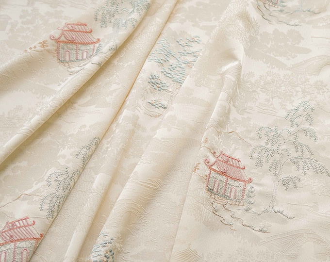59"W apricot ancient paintings Embroidered jacquard fabric, Upholstery, Decor, Costume, Curtain, bag, Sewing, Shawl, clothing, DIY/Fabric