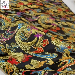 Tessuto Cheongsam per matrimonio dell'imperatore cinese Regina e Re, Ricamo Oro, Motivo Fenice, Broccato di seta, 29,5"W, Cucito, Decorazione per la casa/tessuto