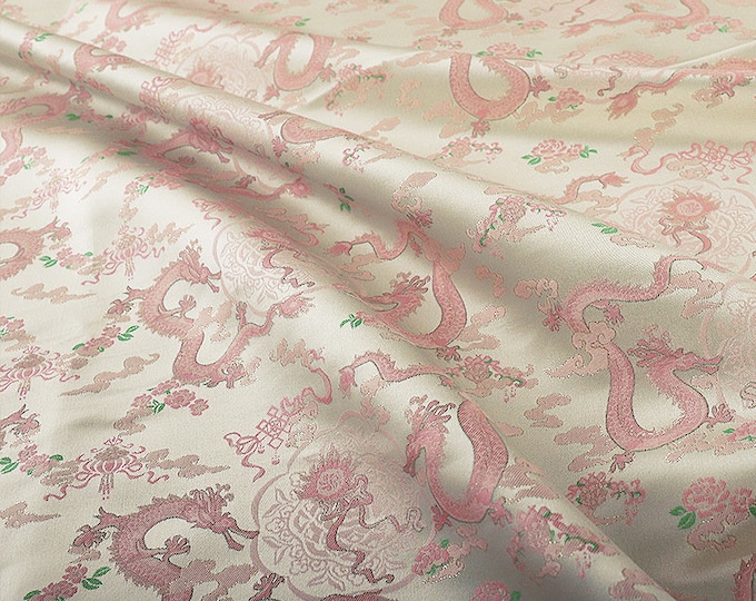 45"W Song Brocade Panlong Silk Jacquard Brocade, Emperor Tibetan, cheongsam, sewing, Upholstery, Quilting, DIY, drapery, handbag, fabric