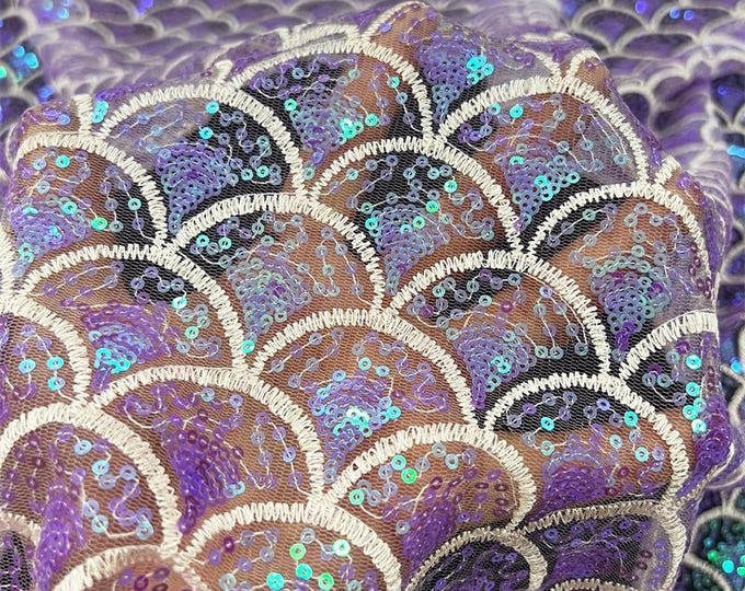 Gradient 18mm large sequin Mesh Embroidery Fabric – Sparkling fabric for Costumes, DIY Projects, bag & Apparel, Doll Making fabric by yard