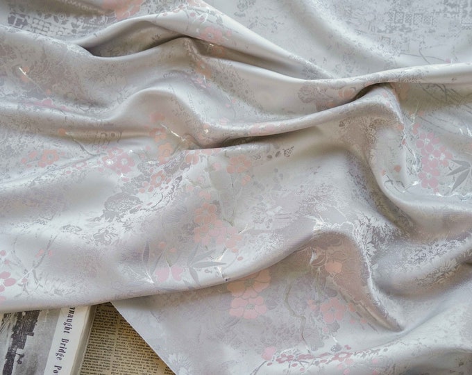 Silver jacquard fabric, ancient pattern, designer fabric, Butterfly flower, Upholstery, Decor, Costume, bag, Sewing/Fabric by 1meter, 57"W