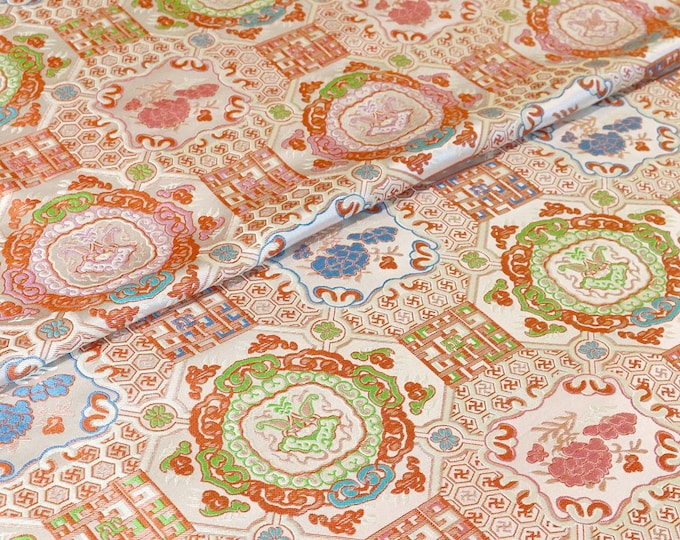 59" W Mongolian & Tibetan Long Gown Brocade Fabric, Sewing, Wedding, wall decor, Cushion, drapery, Upholstery, Pillow/Fabric by one meter