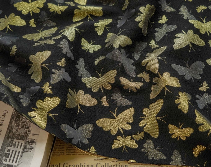 Gold butterfly 3D jacquard woven fabric with embossed effects, Upholstery, furniture, Costume, Curtain, bag, Sewing, Dress/Fabric, 55"W