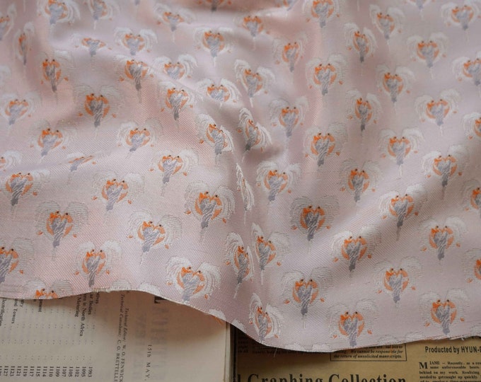 59"W Pink Angel pattern fabric, Silk Brocade Fabric, Upholstery, Decor, Costume, Curtain, bag, Sewing, bouquet wrapping/Fabric by the meter