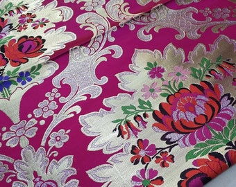 Silk Brocade Fabric Peony Dahlia Flower Design, Handmade Wedding Fabric, 29" W Chinese Silk Fabric By 1 Meter on SALE