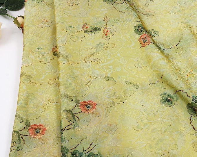 Green Floral Vine Shimmer Brocade Upholstery Jacquard Fabric by the Yard, three patterns