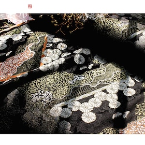 Broccato d'oro intrecciato W Nishijin da 29,5" e 59", broccato di seta di crisantemo jacquard al metro, cintura, borsa, tappezzeria, tessuto per cucire
