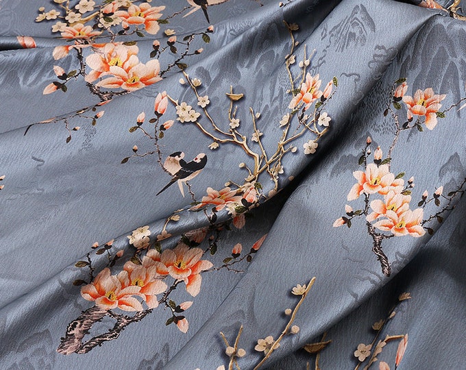 58"W Pearl satin printed fabric, 5 colors, Gambiered Qipao Cheongsam, Upholstery, Decor, Costume, Curtain, Handbag, Sewing/Fabric by 1 meter