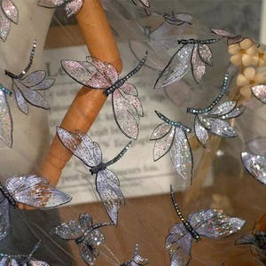 Butterfly Embroidered Sequin Lace Fabric by the yard: Two-Tone Tulle Mesh, 59" Wide