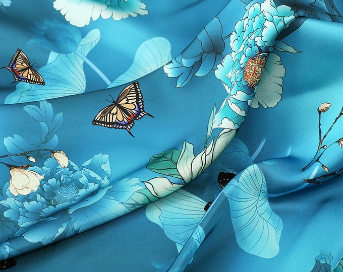 59"W silk damask fabric, Digital print, 2 colors, Sewing, Dress, Upholstery, Decor, Costume, Curtain, handbag, Sewing, night gown/Fabric