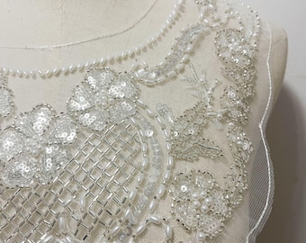 Embroidered Lace Trim: Light Ivory Bridal Wedding Veil with Sequins - 12" Wide, By The Yard