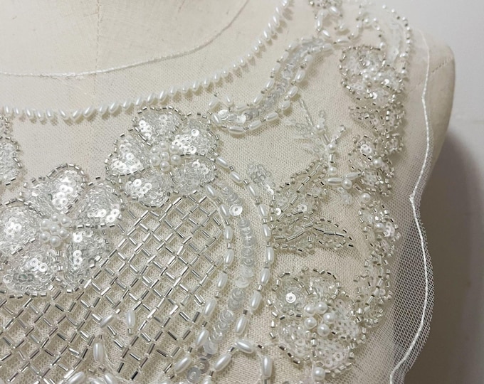 Luxury 12" Soft Embroidered Lace Trim – Bridal Wedding Veil, Light Ivory, By Yard, sequins wedding dress, headwear, shoes, DIY accessories