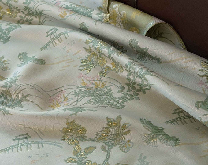 Gold thread jacquard fabric, 3D designer fabric, 60"W By 1 Meter, Upholstery, Decor, Costume, Curtain, Handbag, Sewing/Fabric by the meter