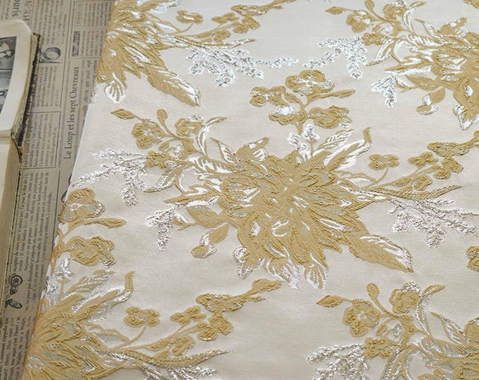 Silver thread jacquard fabric, 3D flower texture, designer fabric, Upholstery, Prom dress and Sewing fabric, 53" W By 1 Meter on SALE